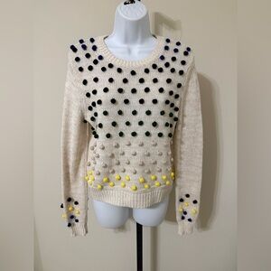 Anthropologie Moth Cream Sweater with Pom poms -Sz S
